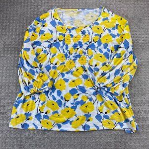 Coastal Grandma Shirt Size 4X Yellow White Blue Floral Blouse DC Jeans Casual